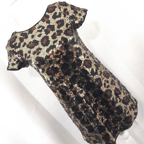 NWOT! SUGAR & JADE! STUNNING SEQUINNED BLACK, GOLD & BROWN MINI DRESS! SZ M - Picture 1 of 8
